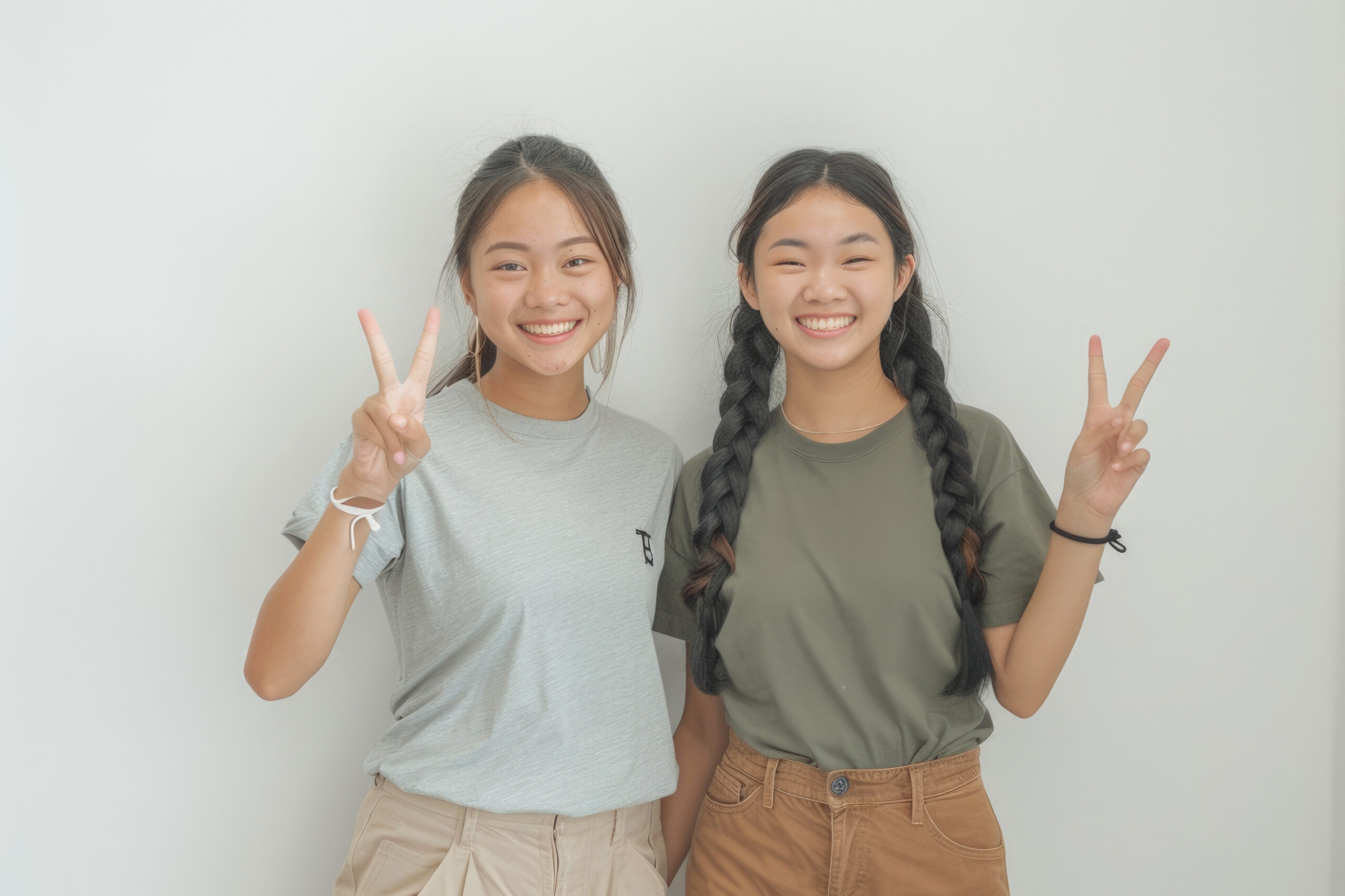 Two young Asian women posing and smiling.